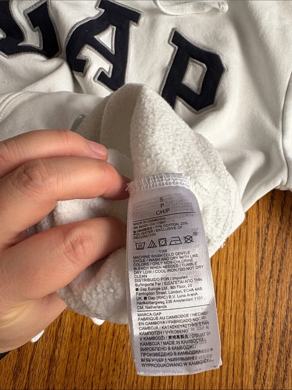GAP White Crewneck Hoodie with Navy Logo